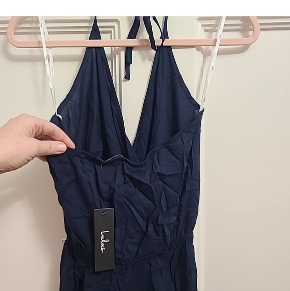 NEW LuLus Woman's Navy Blue Halter Jumper Pant Suit Size L NWT - Picture 7 of 8